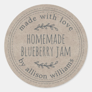 Rustic Homemade Blueberry Jam Canning Kraft Paper Ronde Sticker