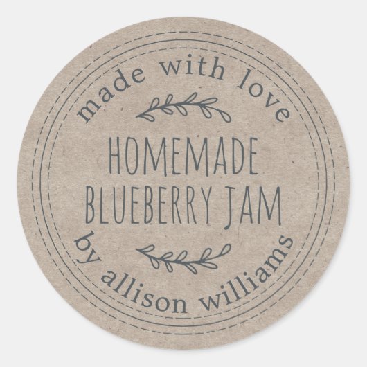 Rustic Homemade Blueberry Jam Canning Kraft Paper Ronde Sticker (Voorkant)