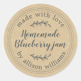 Rustic Homemade Blueberry Jam Canning Kraft Paper Ronde Sticker