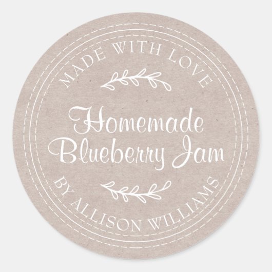 Rustic Homemade Blueberry Jam Canning Kraft Paper Ronde Sticker (Voorkant)