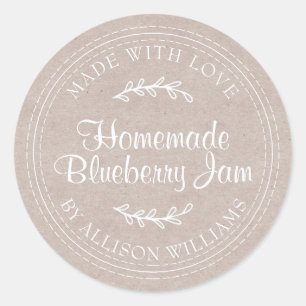 Rustic Homemade Blueberry Jam Canning Kraft Paper Ronde Sticker