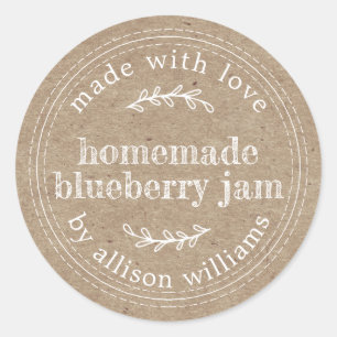 Rustic Homemade Blueberry Jam Canning Kraft Paper Ronde Sticker