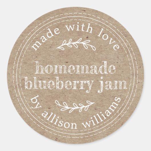 Rustic Homemade Blueberry Jam Canning Kraft Paper Ronde Sticker (Voorkant)