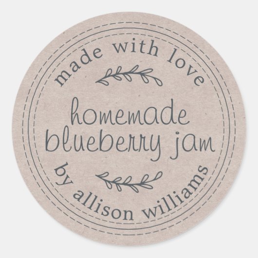 Rustic Homemade Blueberry Jam Canning Kraft Paper Ronde Sticker (Voorkant)