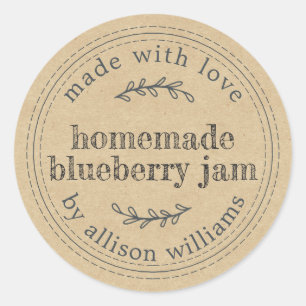 Rustic Homemade Blueberry Jam Canning Kraft Paper Ronde Sticker