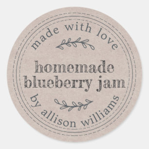 Rustic Homemade Blueberry Jam Canning Kraft Paper Ronde Sticker