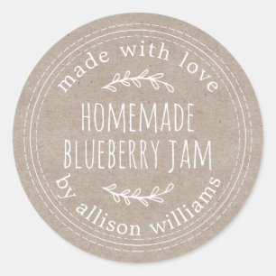 Rustic Homemade Blueberry Jam Canning Kraft Paper Ronde Sticker