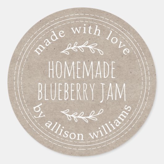Rustic Homemade Blueberry Jam Canning Kraft Paper Ronde Sticker (Voorkant)