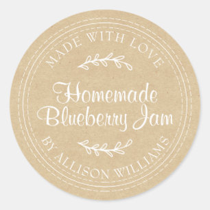 Rustic Homemade Blueberry Jam Canning Kraft Paper Ronde Sticker
