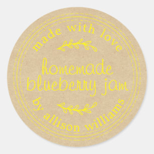 Rustic Homemade Blueberry Jam Canning Kraft Paper Ronde Sticker