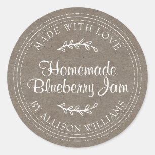 Rustic Homemade Blueberry Jam Canning Kraft Paper Ronde Sticker