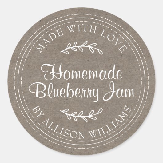 Rustic Homemade Blueberry Jam Canning Kraft Paper Ronde Sticker (Voorkant)