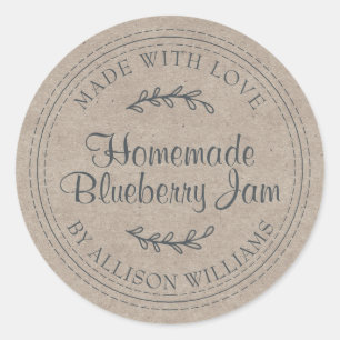 Rustic Homemade Blueberry Jam Canning Kraft Paper Ronde Sticker