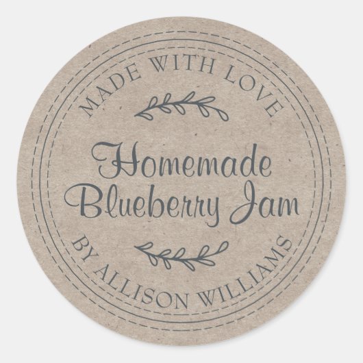 Rustic Homemade Blueberry Jam Canning Kraft Paper Ronde Sticker (Voorkant)