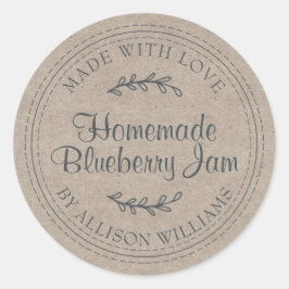 Rustic Homemade Blueberry Jam Canning Kraft Paper Ronde Sticker