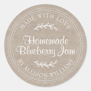 Rustic Homemade Blueberry Jam Canning Kraft Paper Ronde Sticker
