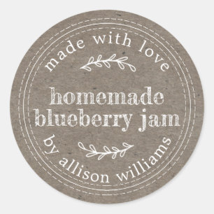 Rustic Homemade Blueberry Jam Canning Kraft Paper Ronde Sticker