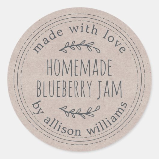 Rustic Homemade Blueberry Jam Canning Kraft Paper Ronde Sticker (Voorkant)