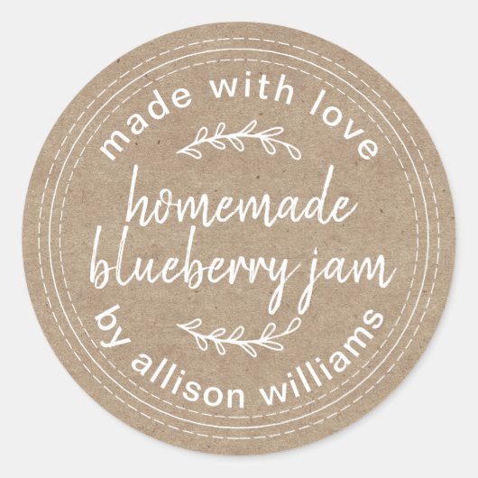 Rustic Homemade Blueberry Jam Canning Kraft Ronde Sticker (Voorkant)