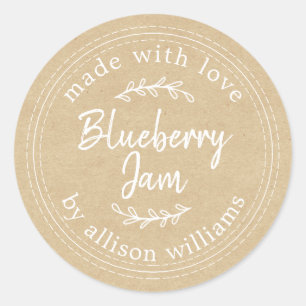 Rustic Homemade Blueberry Jam Canning Kraft Ronde Sticker