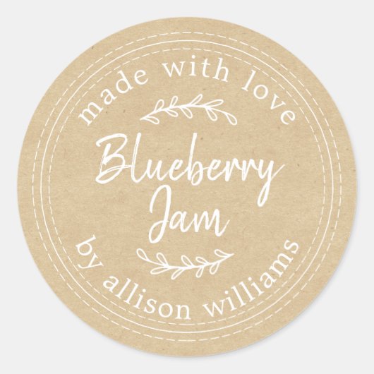 Rustic Homemade Blueberry Jam Canning Kraft Ronde Sticker (Voorkant)
