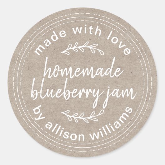 Rustic Homemade Blueberry Jam Canning Kraft Ronde Sticker (Voorkant)