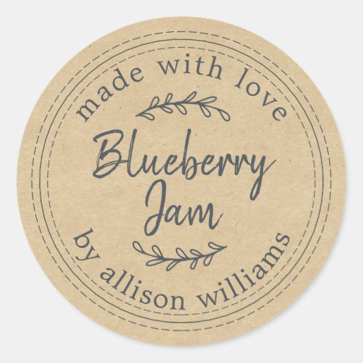 Rustic Homemade Blueberry Jam Canning Kraft Ronde Sticker (Voorkant)