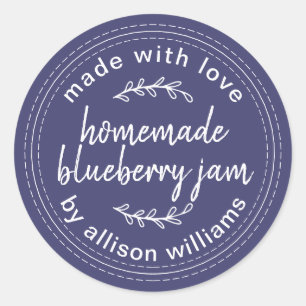 Rustic Homemade Blueberry Jam Canning Navy Blue Ronde Sticker