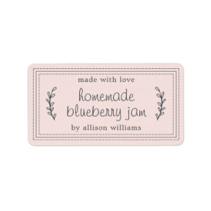 Rustic Homemade Blueberry Jam Canning Pastel Pink Etiket