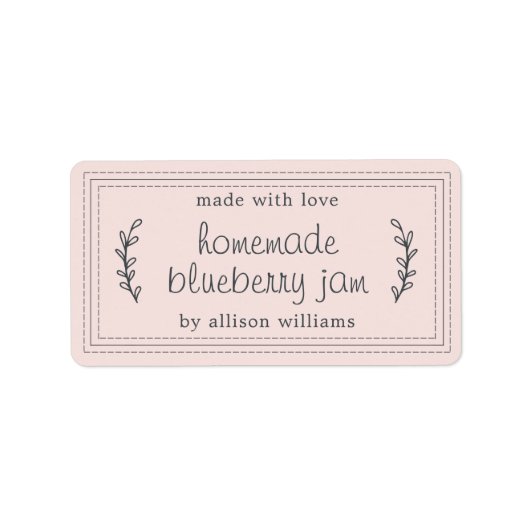 Rustic Homemade Blueberry Jam Canning Pastel Pink Etiket (Voorkant)