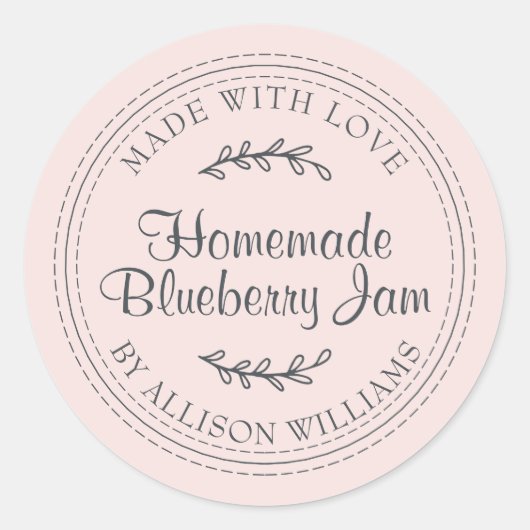 Rustic Homemade Blueberry Jam Canning Pastel Pink Ronde Sticker (Voorkant)