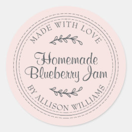 Rustic Homemade Blueberry Jam Canning Pastel Pink Ronde Sticker