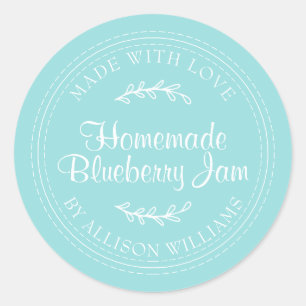 Rustic Homemade Blueberry Jam Canning Turquoise Ronde Sticker