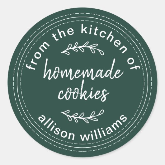 Rustic Homemade Cookies Dark Green Ronde Sticker (Voorkant)