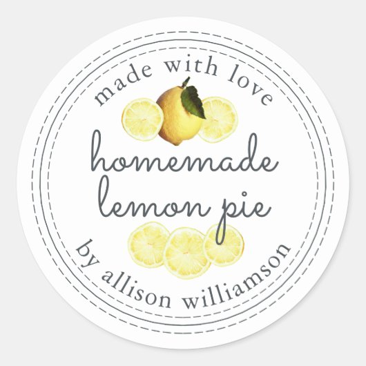 Rustic Homemade Lemon Pie White Ronde Sticker (Voorkant)