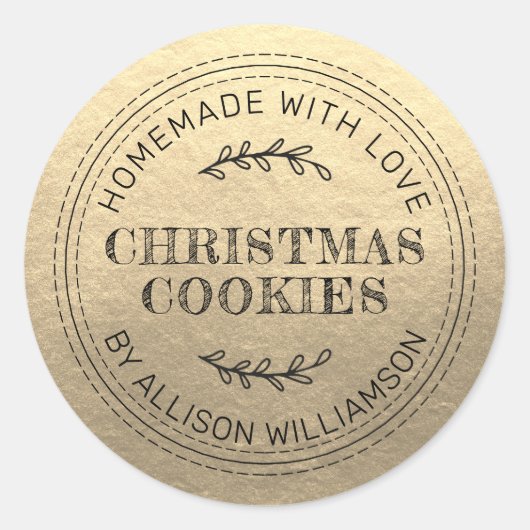 Rustic Homemade met kerstkoekjes Champagne Gold Ronde Sticker (Voorkant)