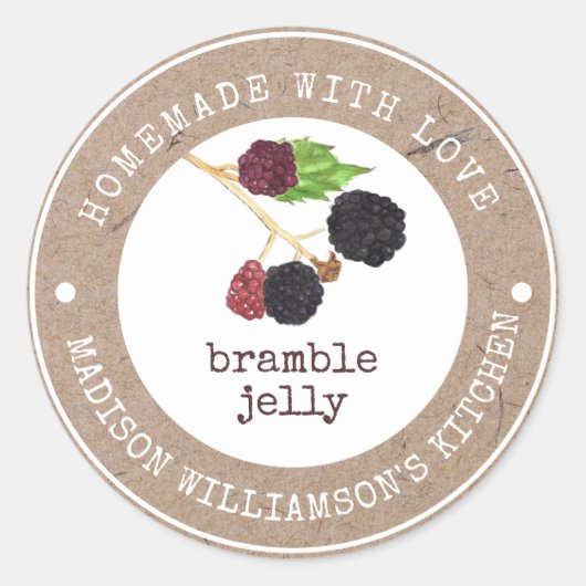 Rustic Homemade met Love Blackberry Bramble Jelly Ronde Sticker (Voorkant)