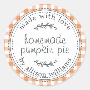 Rustic Homemade Pumpkin Oranje cheque Ronde Sticker