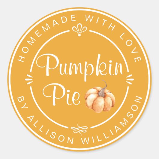 Rustic Homemade Pumpkin Pie Mellow Yellow Ronde Sticker (Voorkant)