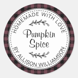 Rustic Homemade Pumpkin Spice Bourgogne Check Ronde Sticker