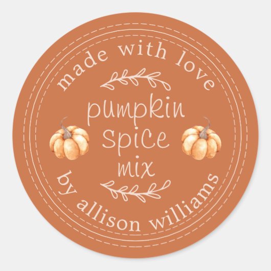 Rustic Homemade Pumpkin Spice Mix Burnt Sinaasappe Ronde Sticker (Voorkant)