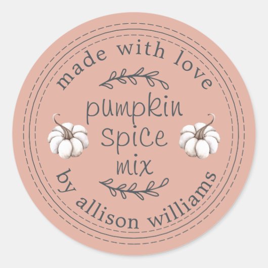 Rustic Homemade Pumpkin Spice Mix Dusty Pink Ronde Sticker (Voorkant)