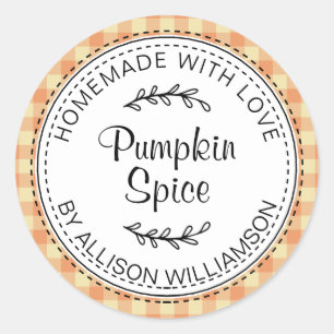 Rustic Homemade Pumpkin Spice Oranje Gele Check Ronde Sticker