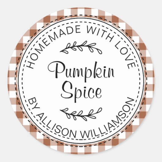 Rustic Homemade Pumpkin Spice TerraCotta Check Ronde Sticker (Voorkant)