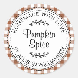 Rustic Homemade Pumpkin Spice TerraCotta Check Ronde Sticker