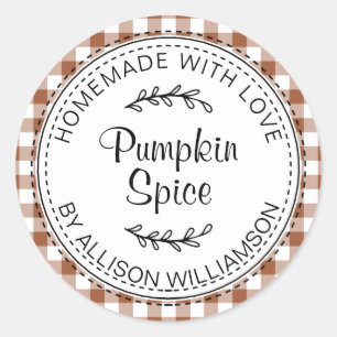 Rustic Homemade Pumpkin Spice TerraCotta Check Ronde Sticker