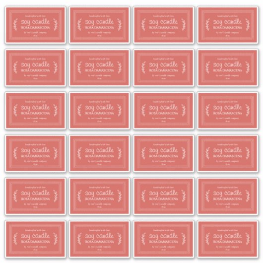 Rustic Homemade Soy Candle Labels 24x Warm Red (Voorkant)