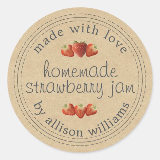 Rustic Homemade Strawberry Jam Canning Kraft Paper Ronde Sticker (Voorkant)