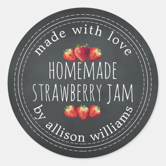 Rustic Homemade Strawberry Jam Chalkboard Ronde Sticker (Voorkant)
