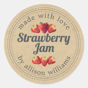 Rustic Homemade Strawberry Jam Kraft Ronde Sticker